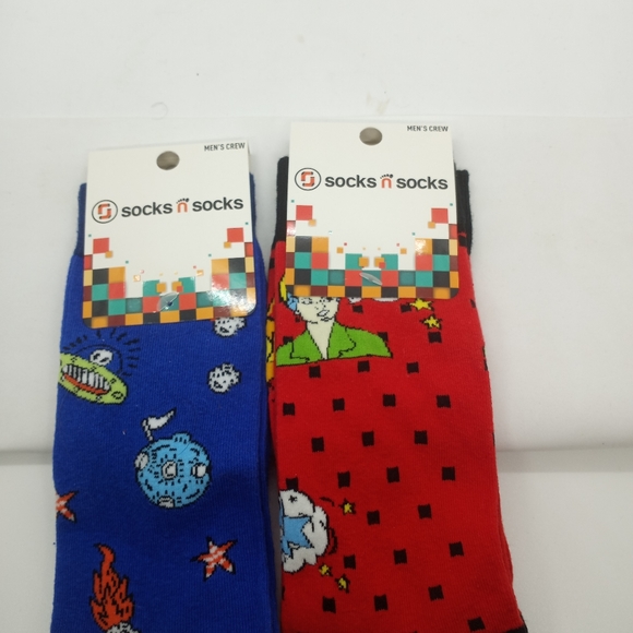 Socks N Socks Mens Crew Socks Two Pairs Space Doodle Pop Art - Picture 1 of 4